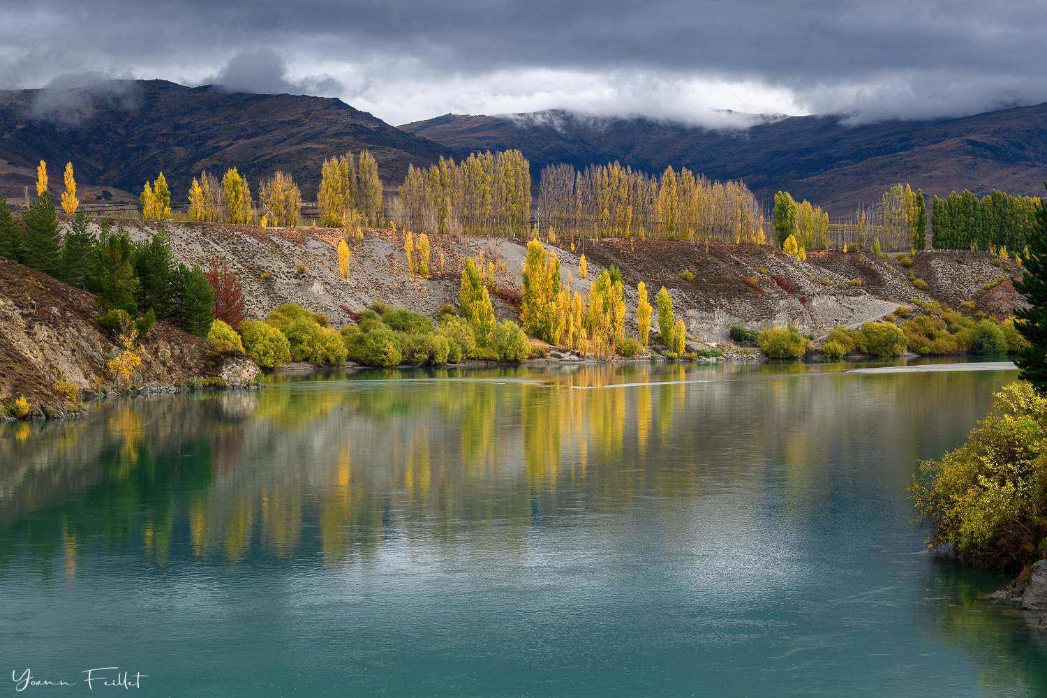 Paysage d'automne avec la rivière Kawarau, Nouvelle-Zélande