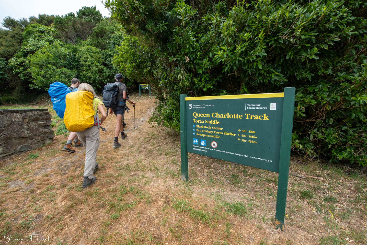 Randonneurs sur le Queen Charlotte Track en Nouvelle-Zélande